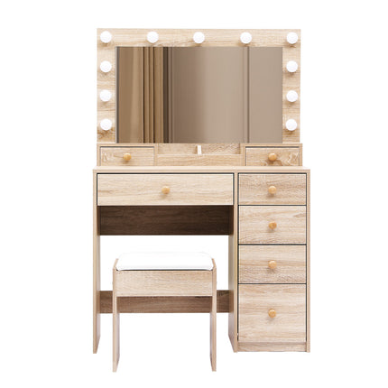 Levede Dressing Table Stool Set Oak-1975420334161137665