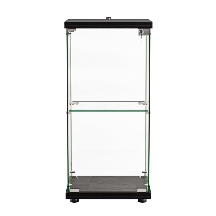 Stacked Display Cabinet Collection Storage Tempered Glass 2 Tier With Lock Black-1973193459078664193