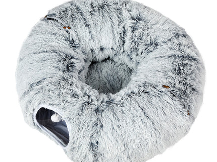 Pawz Cat Tunnel Foldable Fluffy Plush Play Tube Grey-1910112275881136129