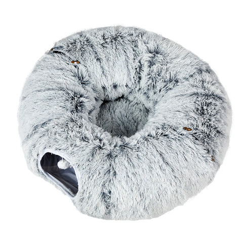 Pawz Cat Tunnel Foldable Fluffy Plush Play Tube Grey-1910112275881136129