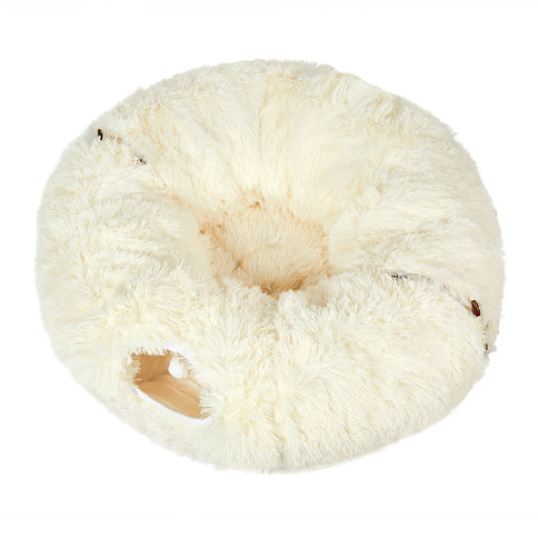 Pawz Cat Tunnel Foldable Fluffy Plush Play Tube Beige-1910112275730141185