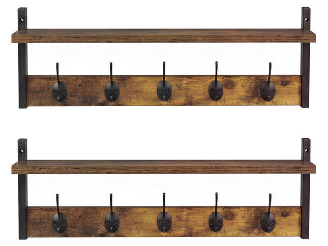 Levede Coat Rack Shelf Wall Mounted Entryway Double Hook Wall Floating Hat Rack-2050059009775505409