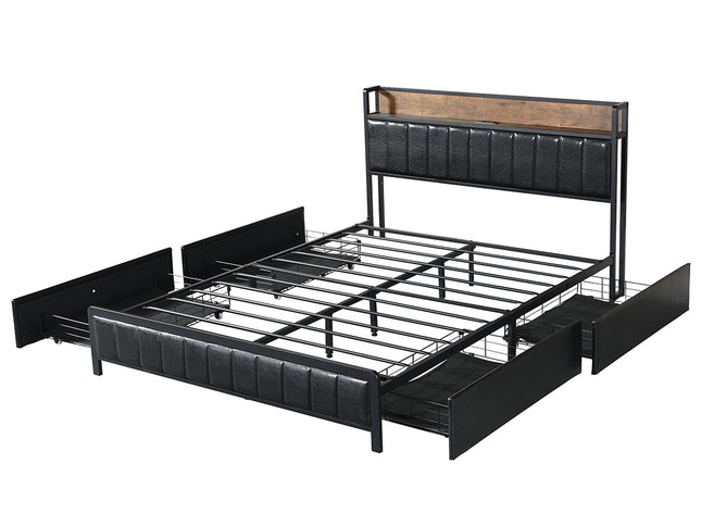 Levede Queen Bed Frame PU 4 Drawer USB Charge-1975420521386479617