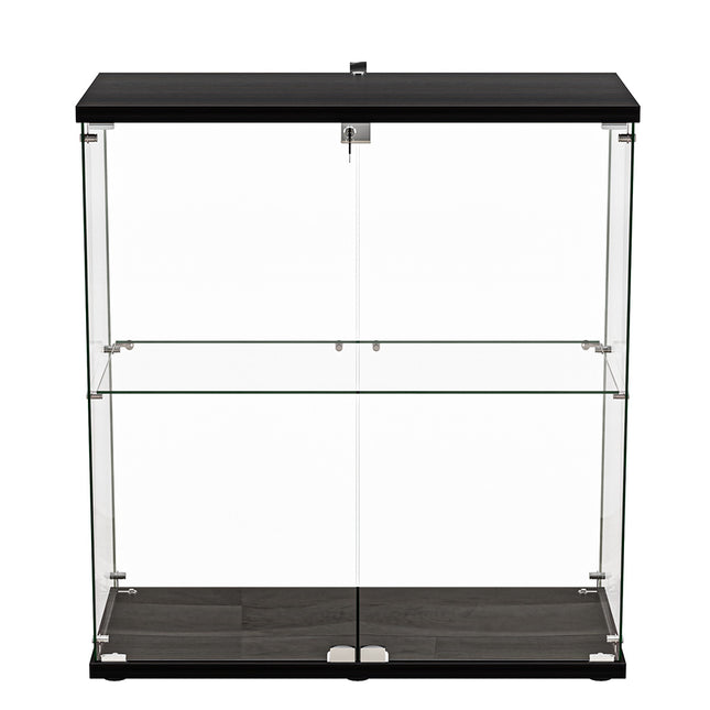 Stacked Glass Display Cabinet Lockable Collections Storage 2 Tier Shelf 2 Door-1973193459267407873