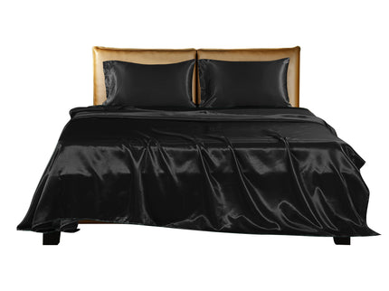 DreamZ Silky Satin Sheets Fitted Flat Queen Black-1910113195822026753