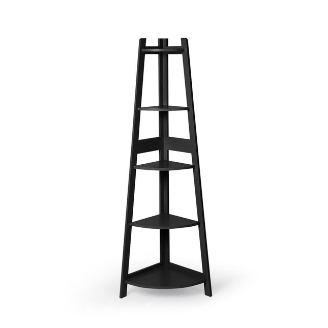 Levede 5 Tier Corner Shelf Wooden Storage Black-1954802945849692161