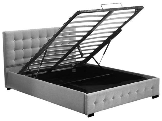 Levede Queen Bed Frame Fabric Tufted Grey-1975420519750701057