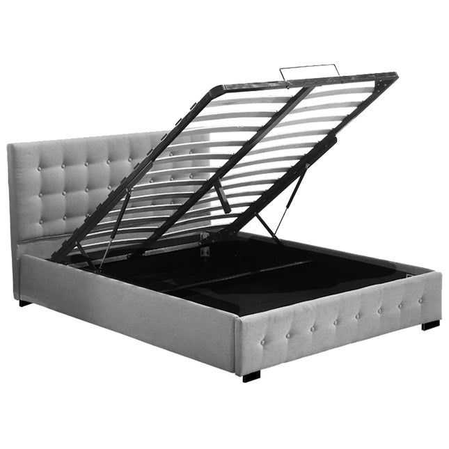 Levede Queen Bed Frame Fabric Tufted Grey-1975420519750701057
