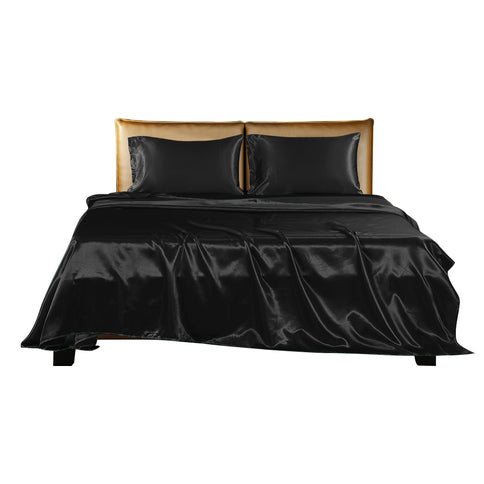 DreamZ Silky Satin Sheets Fitted Double Black-1910113194886696961