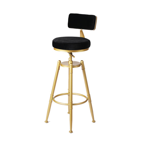 Levede 1x Velvet Bar Stools Kitchen Black-1864183228177453057