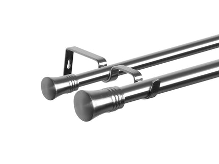 Marlow Silver Double Curtain Rod Steel Pole Pommel Set Extendable Adjustable-1910112209267200001