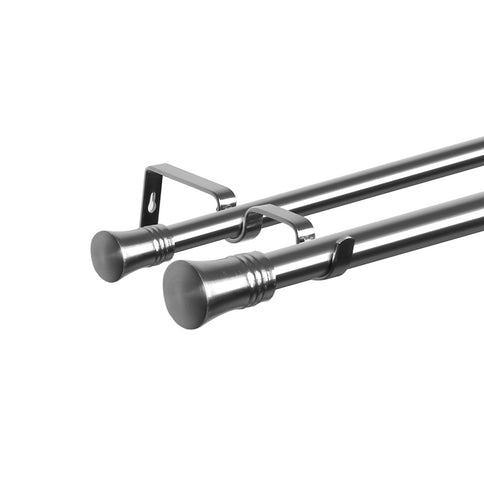 Marlow Silver Double Curtain Rod Steel Pole Pommel Set Extendable Adjustable-1910112209267200001