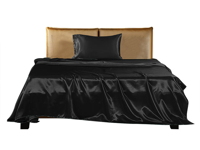 DreamZ Silky Satin Sheets Fitted Flat Single Black-1942353301689470977