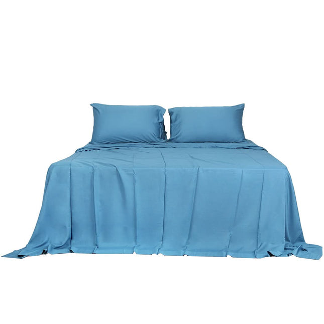 Dreamz 4pcs Queen Size 100% Bamboo Bed Sheet Set in Blue Colour-1954802920327352321
