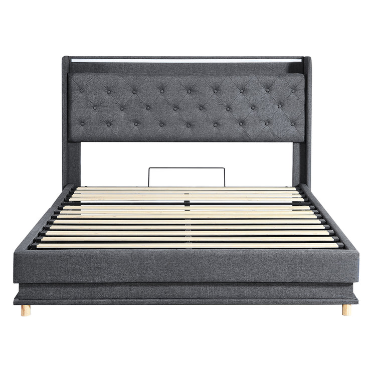 Levede Double Bed Frame Gas Lift LED Light-1973193467190448129