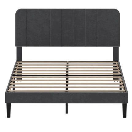 Levede Double Bed Frame Upholstered Adjustable Headboard Bed Platform Dark Grey-2050056771191574529