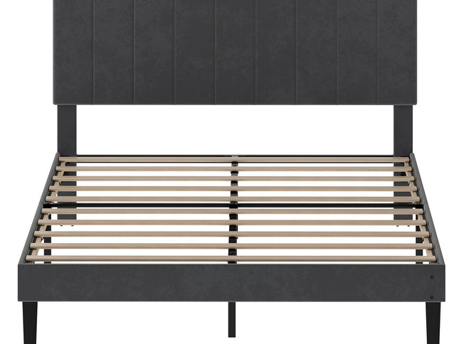 Levede Double Bed Frame Upholstered Adjustable Headboard Bed Platform Dark Grey-2050056771191574529