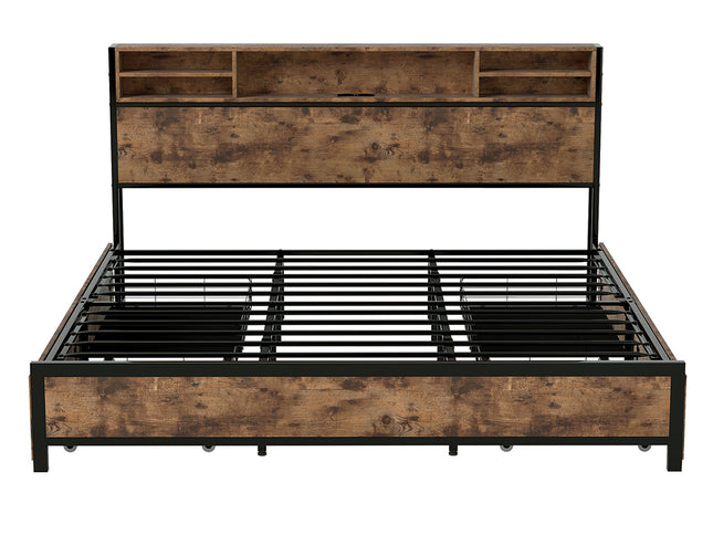 Levede King Bed Frame Industrial Storage LED Charing-2011971104339529729