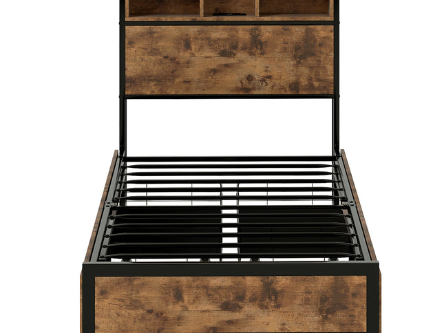 Levede Single Bed Frame Industrial Storage LED Charing-2011971104519884801