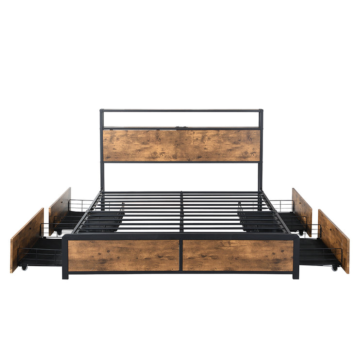 Levede Queen Bed Frame RGB LED 4 Drawers USB-1975420521562640385