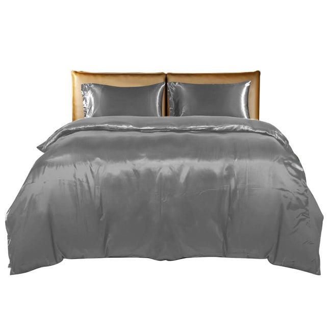 DreamZ Silky Satin Quilt Cover Set Bedspread Dark Grey King-1954802915591983105