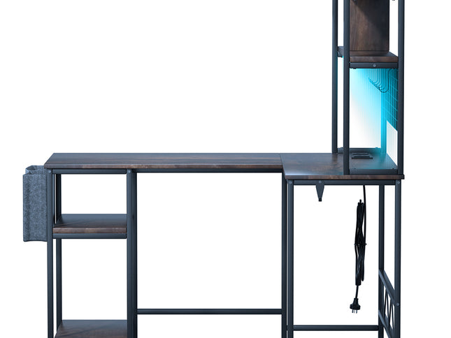 Levede L Shaped Gaming Desk with LED Lights Brown-1910112202766028801