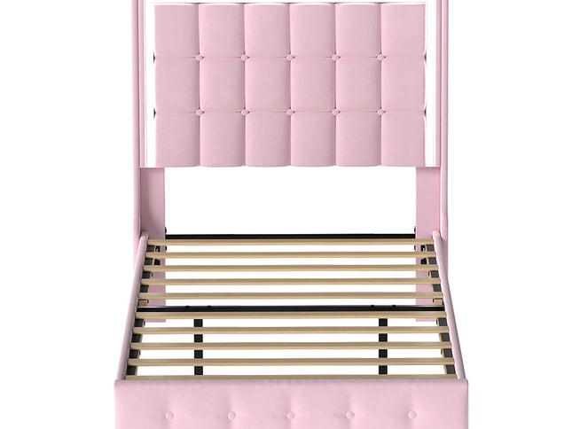 Levede Single Floating Bed Frame LED Headboard USB Pink-2006732795417858049