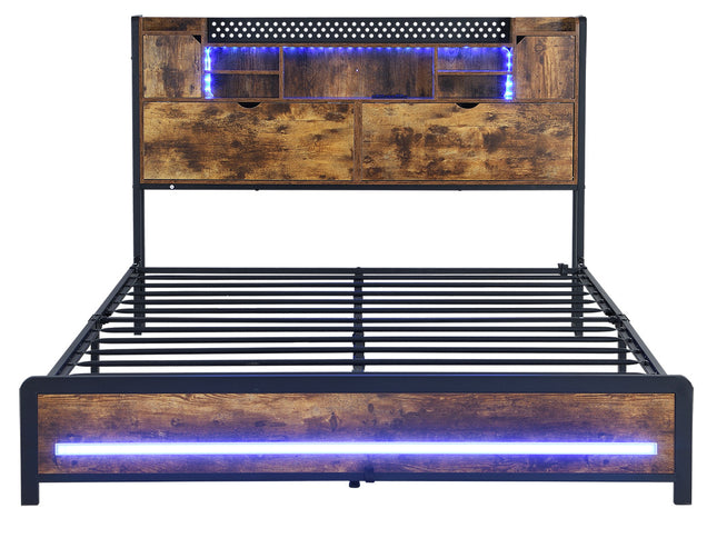 Levede Double Bed Frame Storage Headboard Industrial-1973193509670359041