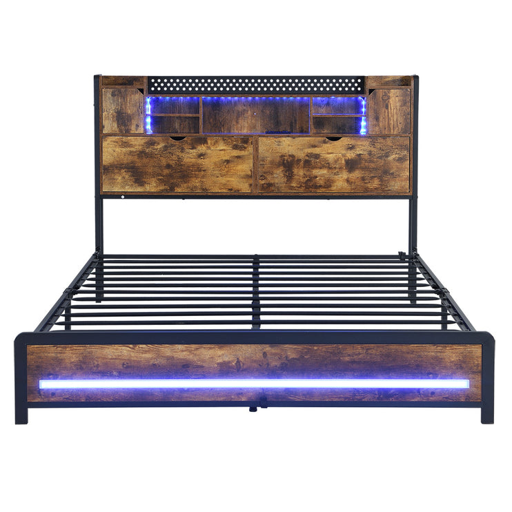 Levede Double Bed Frame Storage Headboard Industrial-1973193509670359041