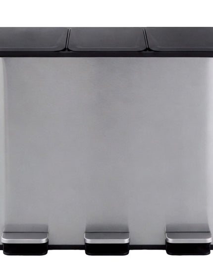 Toque Pedal Rubbish Bin Kitchen Trash Can Stainless Steel 3 x 18L Waterproof-2050056777290092545