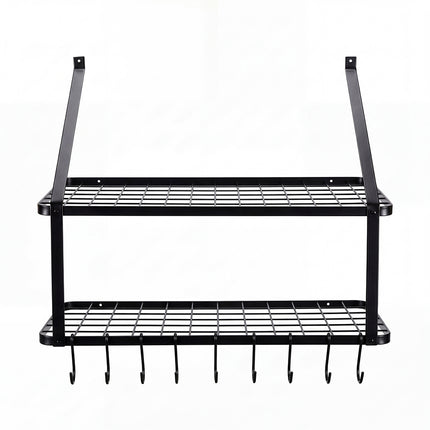 Toque Metal Pot Pan Rack Hanging Kitchen Shelf Wall Mounted Organizer 10 Hooks-2061251871485595649