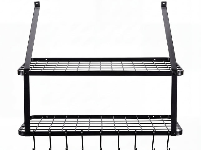 Toque Metal Pot Pan Rack Hanging Kitchen Shelf Wall Mounted Organizer 10 Hooks-2061251871485595649