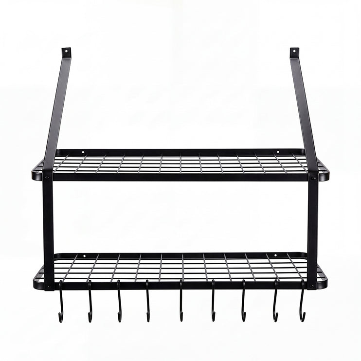 Toque Metal Pot Pan Rack Hanging Kitchen Shelf Wall Mounted Organizer 10 Hooks-2061251871485595649