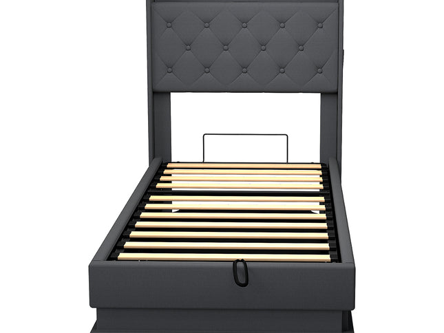 Levede Single Bed Frame Gas Lift Storage LED Light USB-2006733381777362945