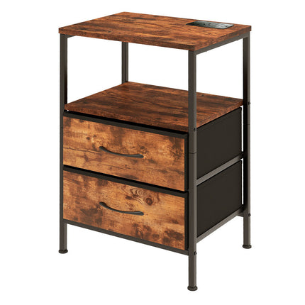 Levede LED Bedside Table with 2 Drawers Power Outlets-2006733391147438081