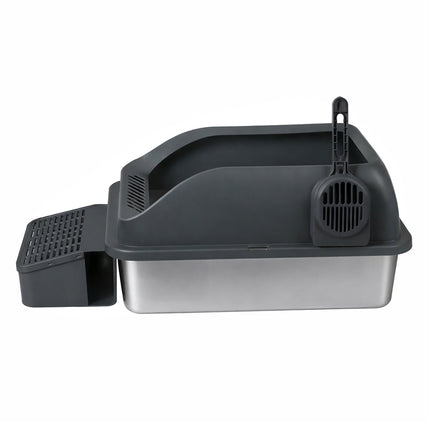 Pawz Stainless Steel Cat Litter Box Big Cats Kitten High Sided Easy Clean Grey-2029334098128015361