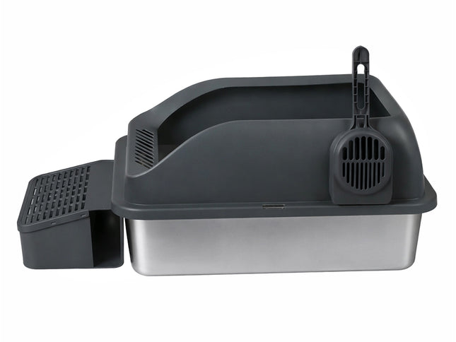 Pawz Stainless Steel Cat Litter Box Big Cats Kitten High Sided Easy Clean Grey-2029334098128015361