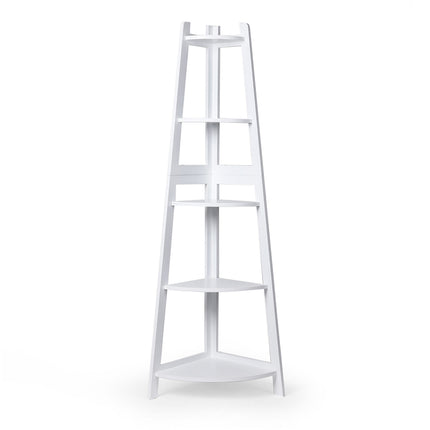 Levede 5 Tier Corner Shelf Wooden Storage White-1973194041973673985