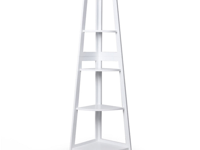 Levede 5 Tier Corner Shelf Wooden Storage White-1973194041973673985