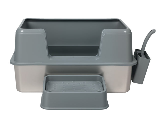 Pawz Stainless Steel Cat Litter Box Large Semi-Enclosed Easy Cleaning Pet Toilet-2029334099025596417