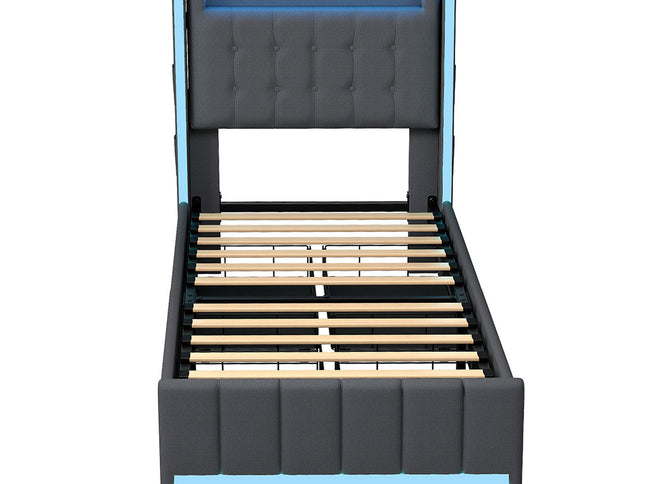 Levede Single Bed Frame Fabric Storage Drawer LED USB-2006733382138073089