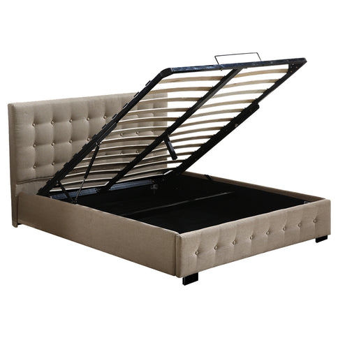 Levede Fabric Bed Frame Queen Tufted Beige-1910113203761844225