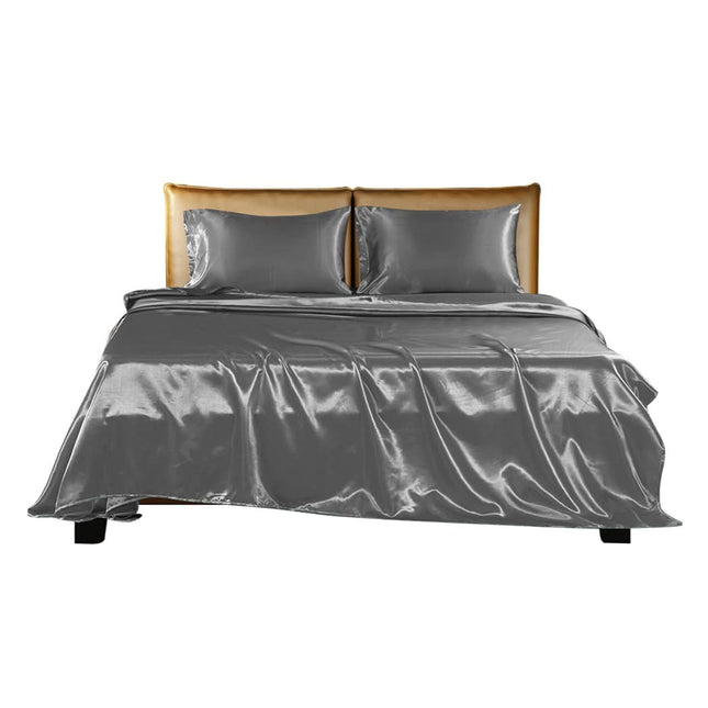 DreamZ Silky Satin Sheets Fitted King Grey Dark Grey-1954802914069450753