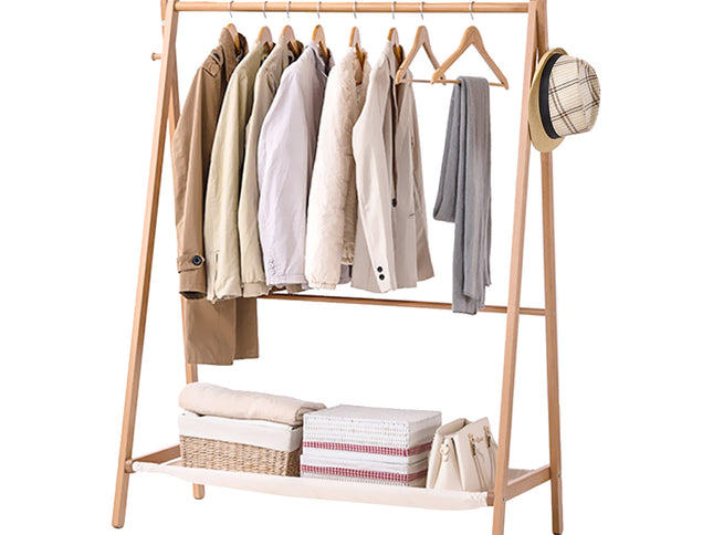 Levede Clothes Rack Wooden Wardrobe Natural-1973193811387617281