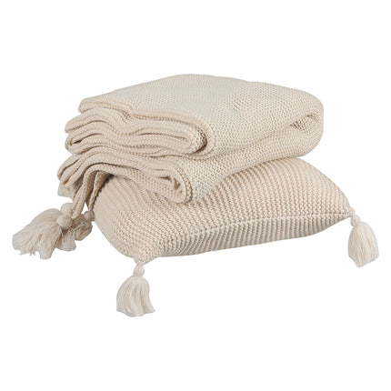 DreamZ Knitting Throw Blanket Cushion Beige-1973194038228160513