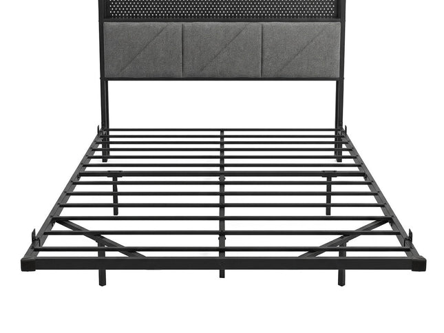 Levede Floating Bed Frame Double LED USB Power Storage Headboard Metal Base-2050059005740584961