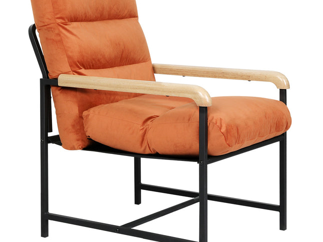 Levede Metal Framed Lounge Chair Velvet in Orange-1910149775139934209