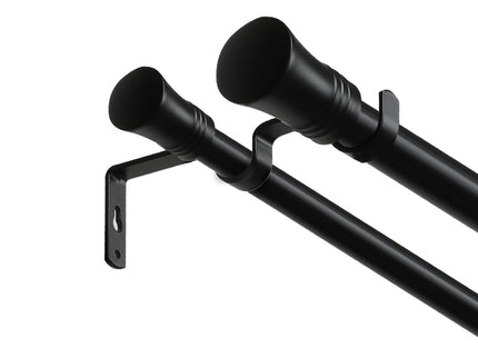 Marlow Black Double Curtain Rod Steel Pole Pommel Set Extendable Adjustable-1910112209103622145