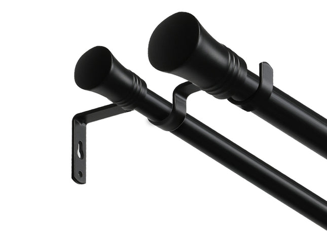 Marlow Black Double Curtain Rod Steel Pole Pommel Set Extendable Adjustable-1910112209103622145