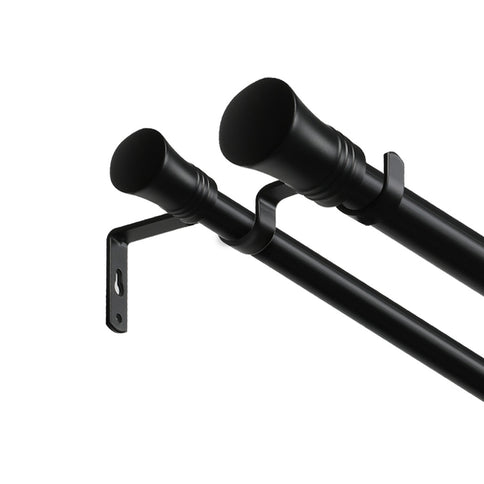 Marlow Black Double Curtain Rod Steel Pole Pommel Set Extendable Adjustable-1910112209103622145